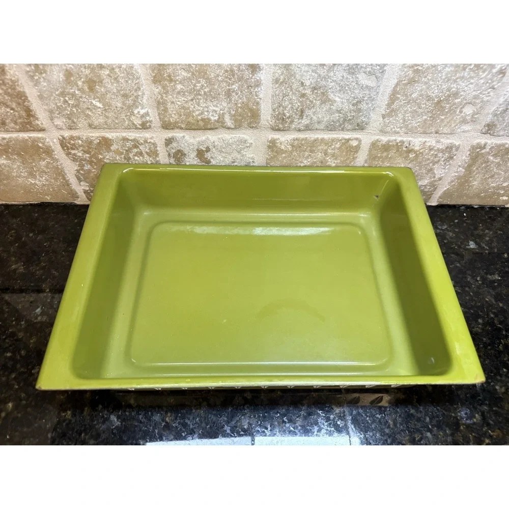 Cathrineholm‎ Lotus Enamelware 14x9 Lasagna Baking Pan Avocado Green Vintage